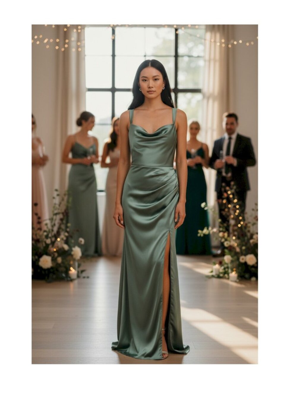 Formal Prom Dress in Sage Green Satin Maxi Formal Dress Size 4 by Uknztcl